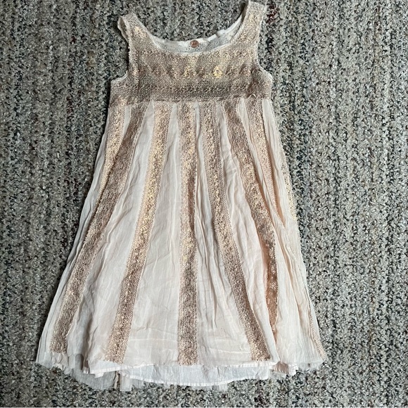 Free People One Pink Rose Gold Metallic Babydoll Dress S